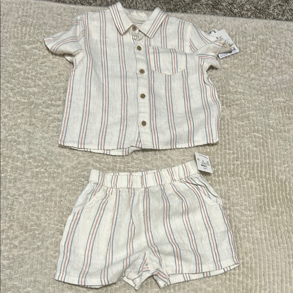 Striped Button-Up Shirt and Shorts Set baby Boy NWT